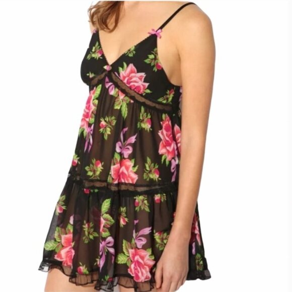 Betsey Johnson Intimates Floral Sheer Nightie Lingerie Dress and Thong Panty Set - Picture 3 of 16
